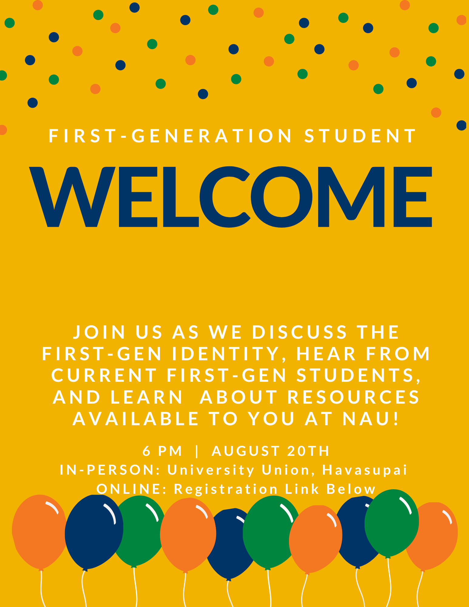 First-Generation Student Welcome Flyer - Event 8.20.2020 at 6:00pm