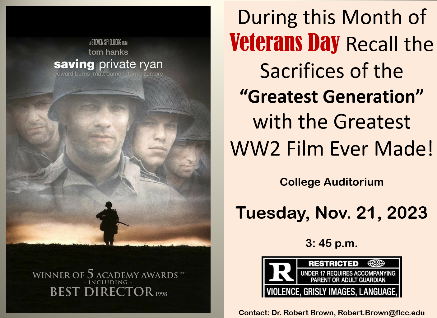 Public Events - Screening of Saving Private Ryan with introduction by  Robert Brown, professor of history