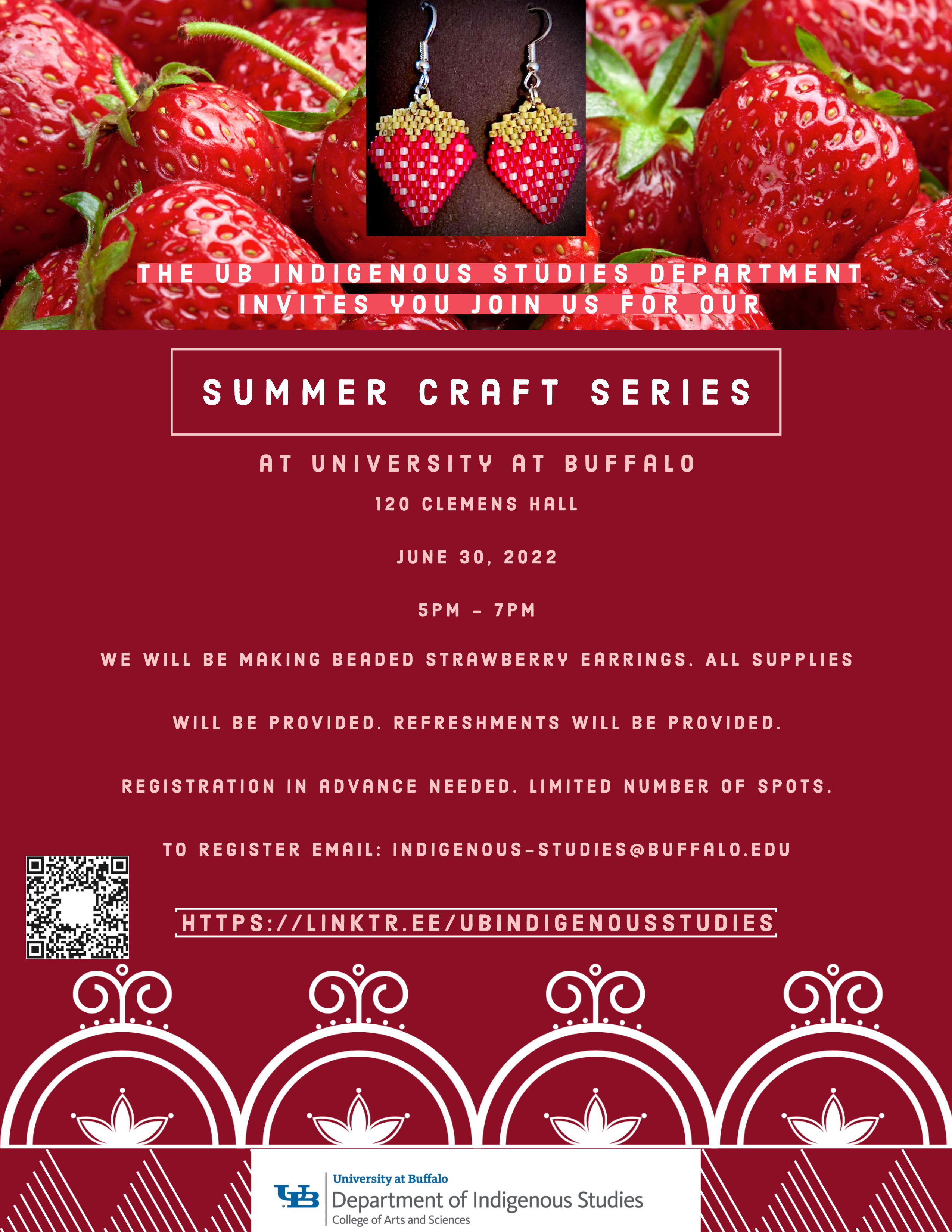 UB Events Calendar - Summer Craft Series: Beaded Strawberry Earrings