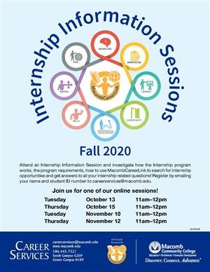 Macomb Community College Fall 2020 Online Internship Information Sessions