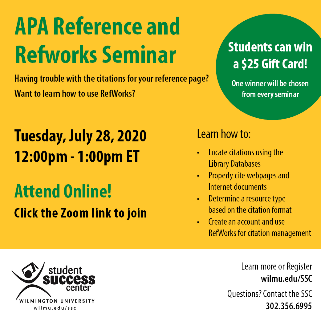 Student Services Calendar Free Online Seminar Apa Reference And Refworks