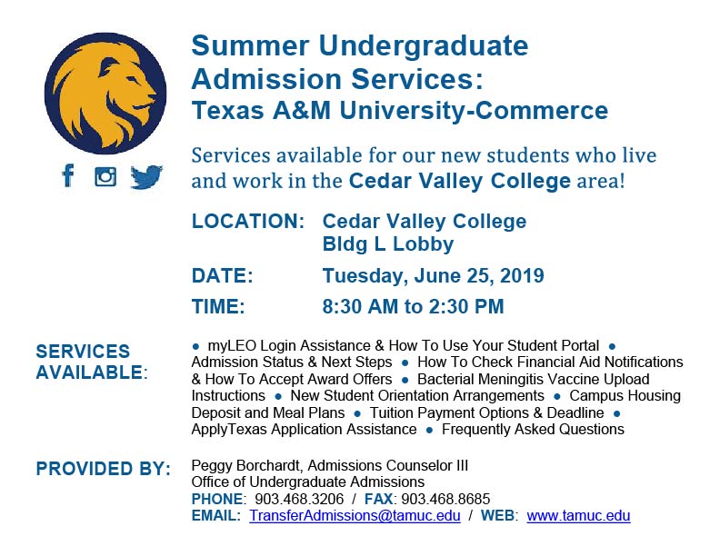 Texas A&M Admission Requirements >> Cedar Valley College Summer Undergraduate Admission Texas A&M Admission Requirements >> Cedar Valley College Summer Undergraduate Admission