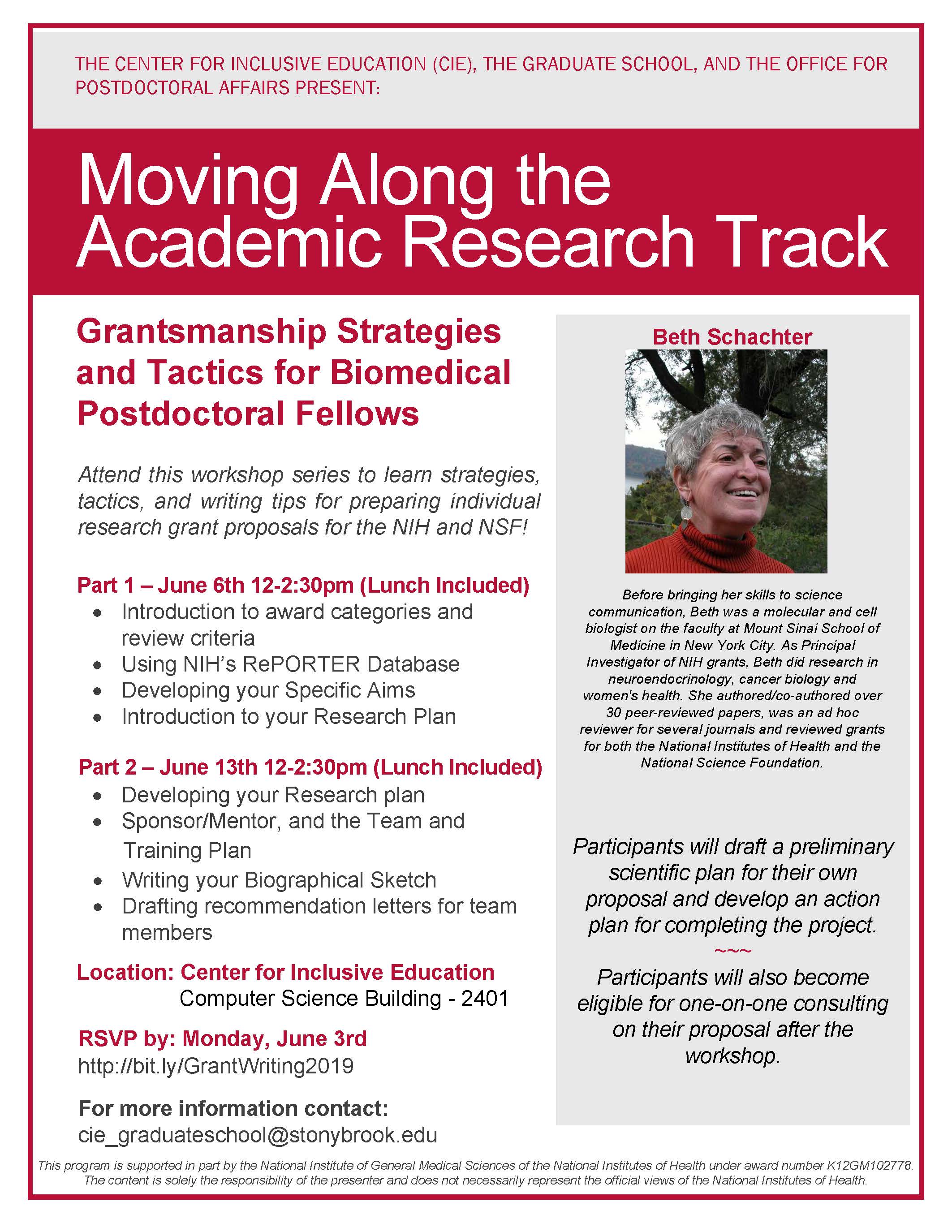 graduate school grant writing workshop grantsmanship stony brook recommendation letter