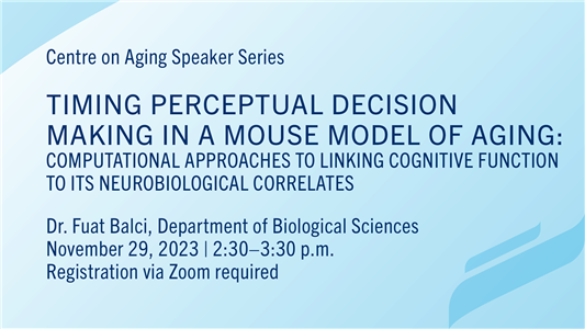 Centre on Aging speaker series advertisement text over top a blue background.