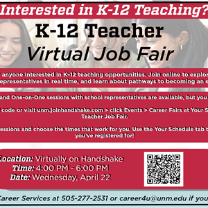 Image for: UNM Virtual K-12 Teacher Job Fair