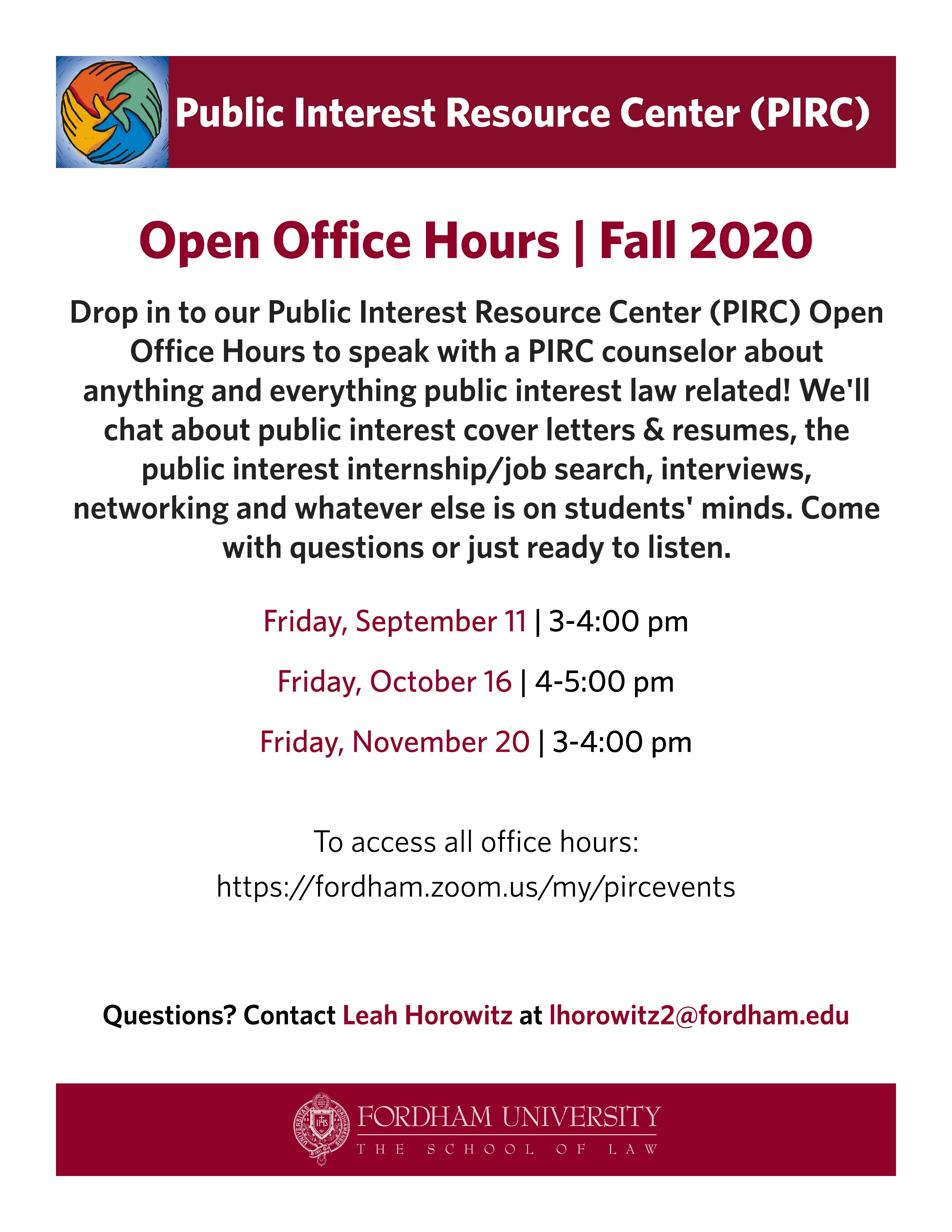 Fordham University School of Law - PIRC Open Office Hours