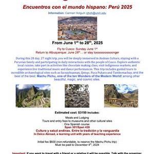 Image for: Peru 2025 Study Abroad Info Sessions: Encuentros con el Mundo Hispano - Perú 2025